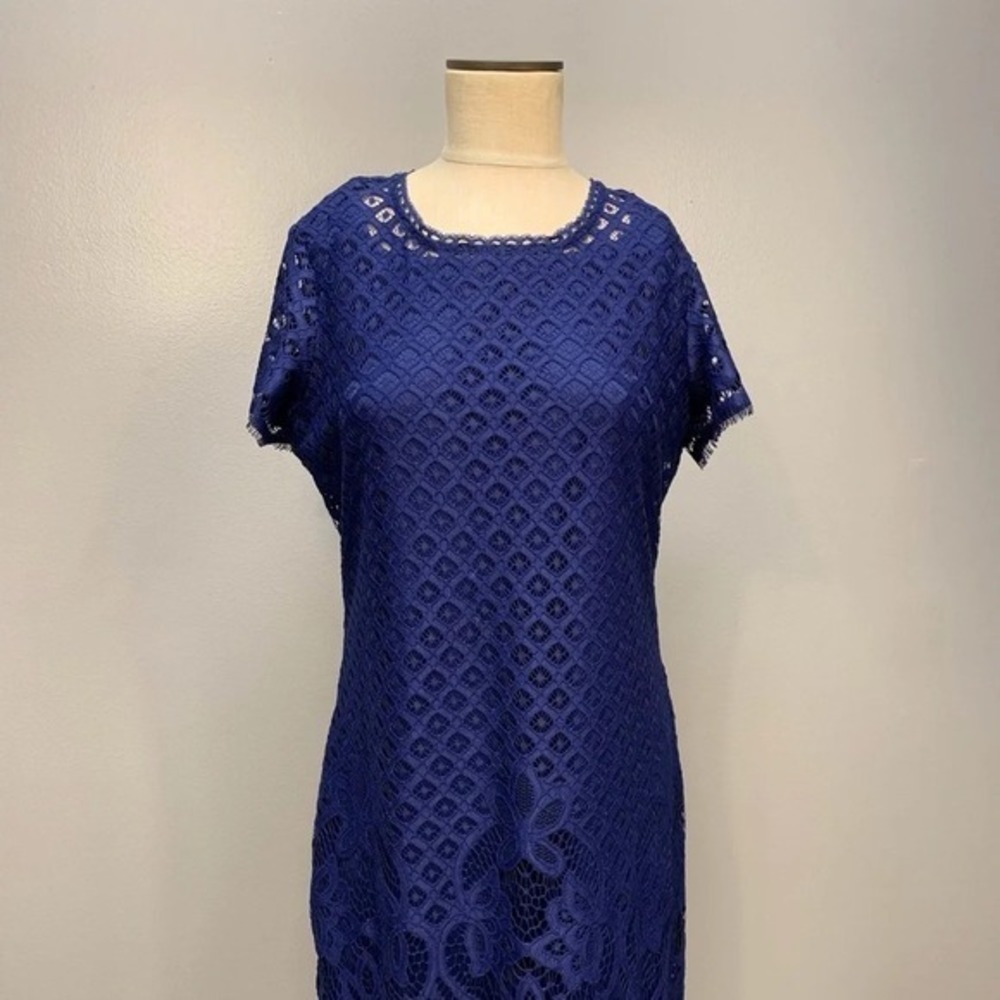 Isaac Mizrahi Live! Blue Lace Short Sleeve Shift Dress Womens Size Small S‎